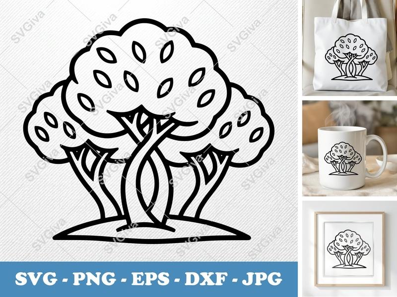 Mango Tree in a group SVG | Bold Outline Clean Fill Simple Character | PNG EPS DXF for Cricut Silhouette Cutting Machines