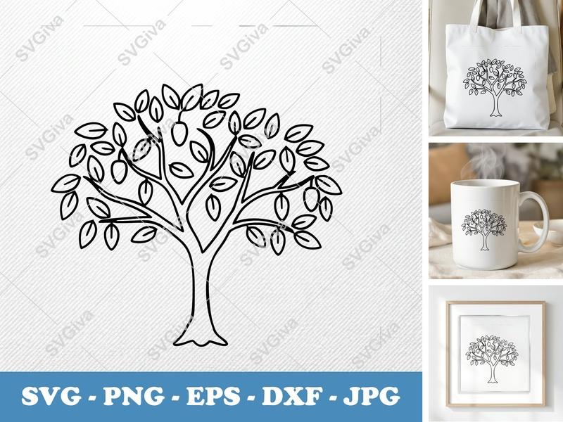 Mango Tree SVG | Outline Design, Fruits, Leaves | PNG EPS DXF | Cricut Silhouette File