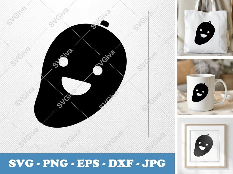 Mango with Smiling Face SVG, Puffy Inflatable Fruit Cut File | PNG DXF EPS | Cricut Silhouette Design