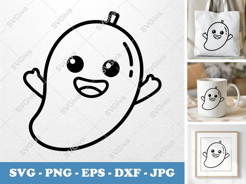 Mango with Smiling Face SVG, Rounded Body Friendly Cut File | PNG DXF EPS | Cricut Silhouette Design