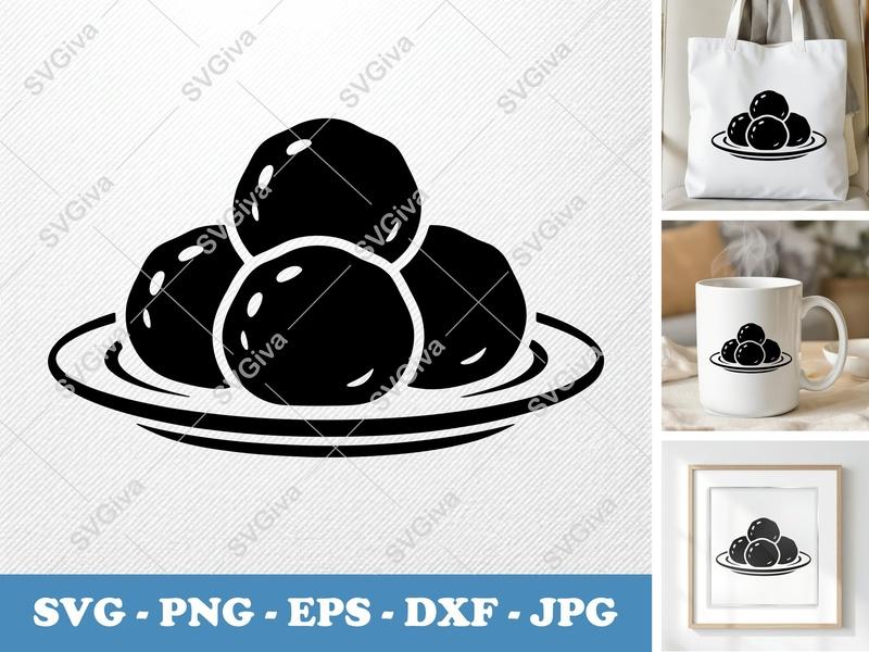 Meatballs on a Plate SVG | Food PNG DXF EPS Cricut Silhouette | Kitchen Cut File Vector Design