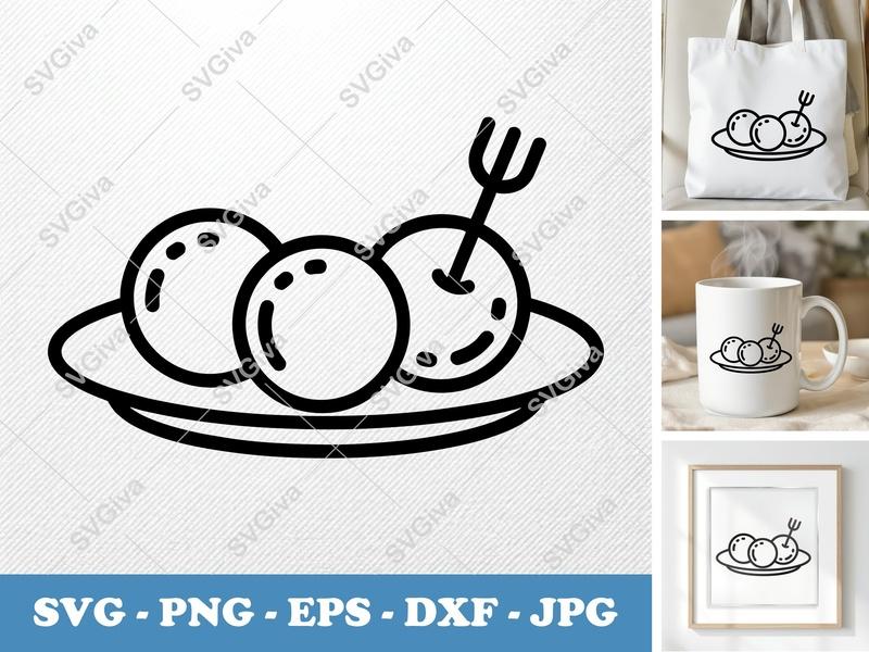 Meatballs SVG | Modern Clean Design Meatball Icon with Fork | PNG EPS DXF for Cricut & Silhouette | Food Clipart Vector