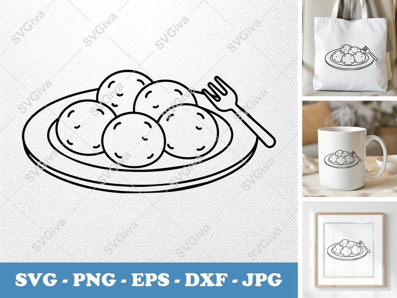 Meatballs SVG | Modern Clean Design Meatball Plate with Fork | Cricut Silhouette File | PNG EPS DXF Vector Clipart