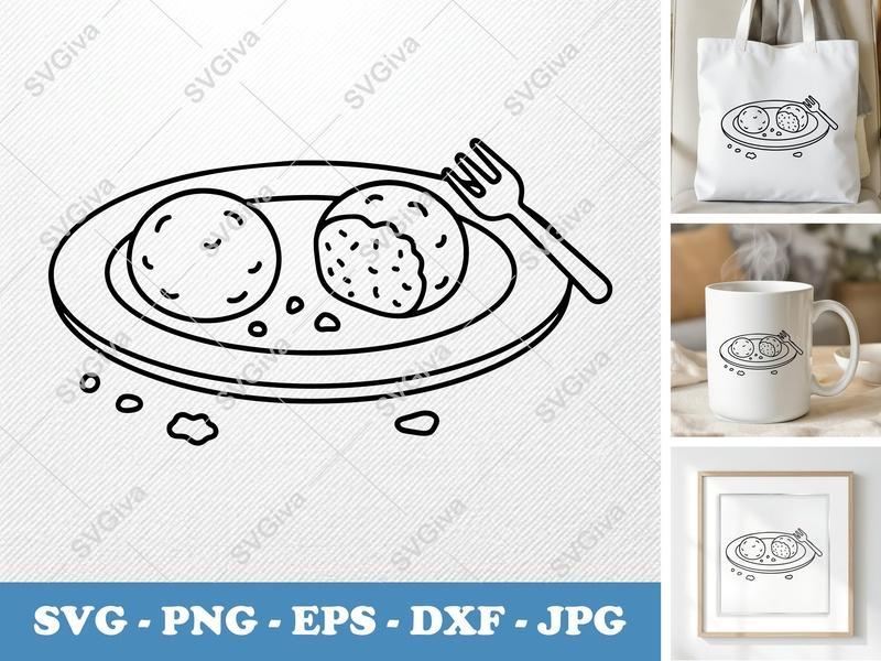 Meatballs SVG | Modern Clean Plate with Fork | Food Kitchen Cut File for Cricut, Silhouette | PNG EPS DXF Vector Clipart