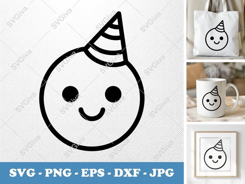 Meatballs SVG | Party Hat Clipart | Happy Face Icon | Birthday Celebration | Cute Food Graphic PNG EPS DXF for Cricut Silhouette