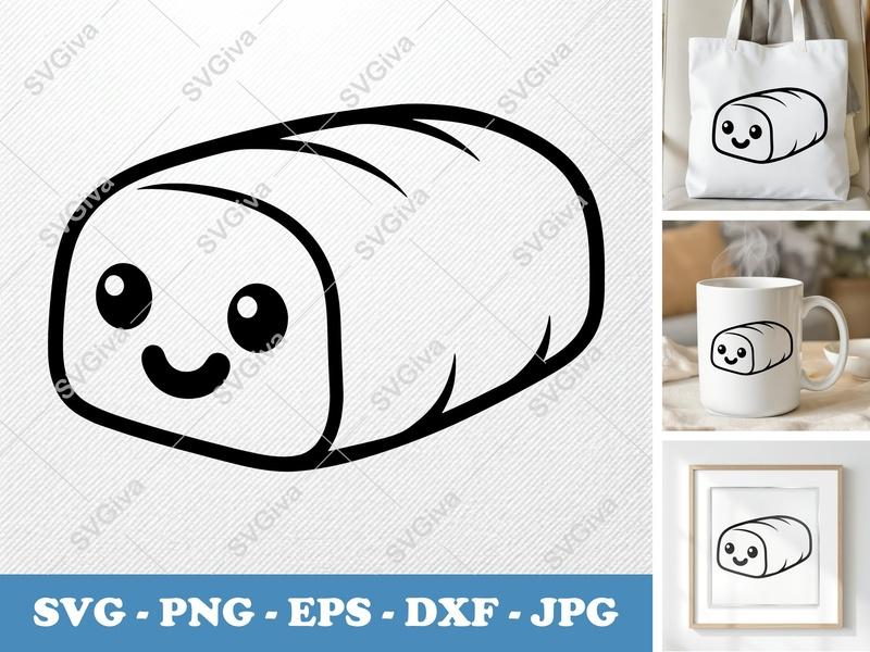 Meatloaf SVG, Cute Kawaii Loaf, Food Clipart, Happy Face | PNG EPS DXF for Cricut, Silhouette, Digital Download