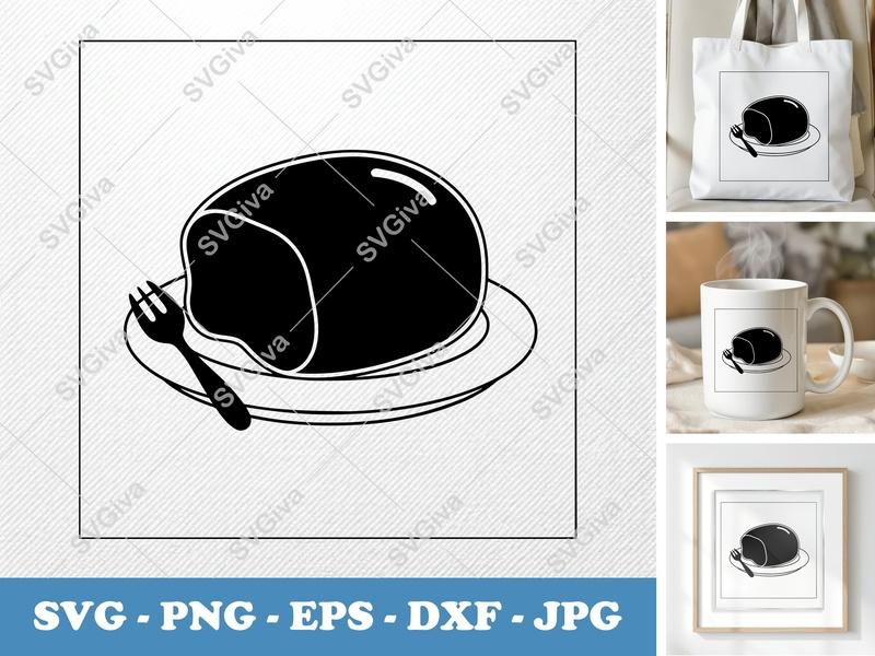Meatloaf SVG | Modern Food Design, Plate & Fork | PNG EPS DXF | Cricut Silhouette Cut File