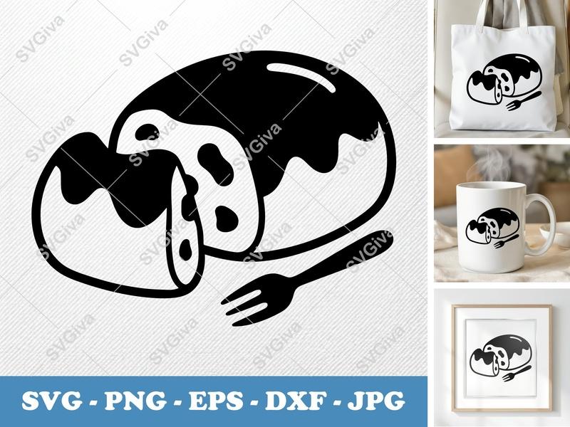 Meatloaf SVG, Sliced Meatloaf with Fork Cut File, Modern Kitchen Clipart | PNG EPS DXF for Cricut, Silhouette