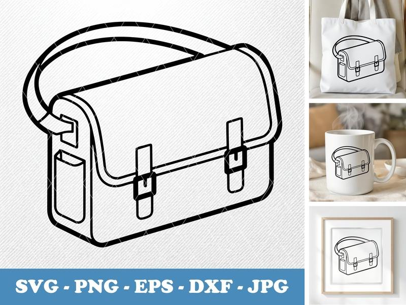 Messenger Bag classic svg icon | Double Outline, School Bag, Work Bag | SVG PNG EPS DXF | Cricut Silhouette File