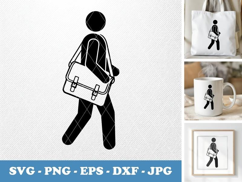 Messenger Bag in active use SVG | Man Walking Icon, Outline | PNG EPS DXF for Cricut, Silhouette