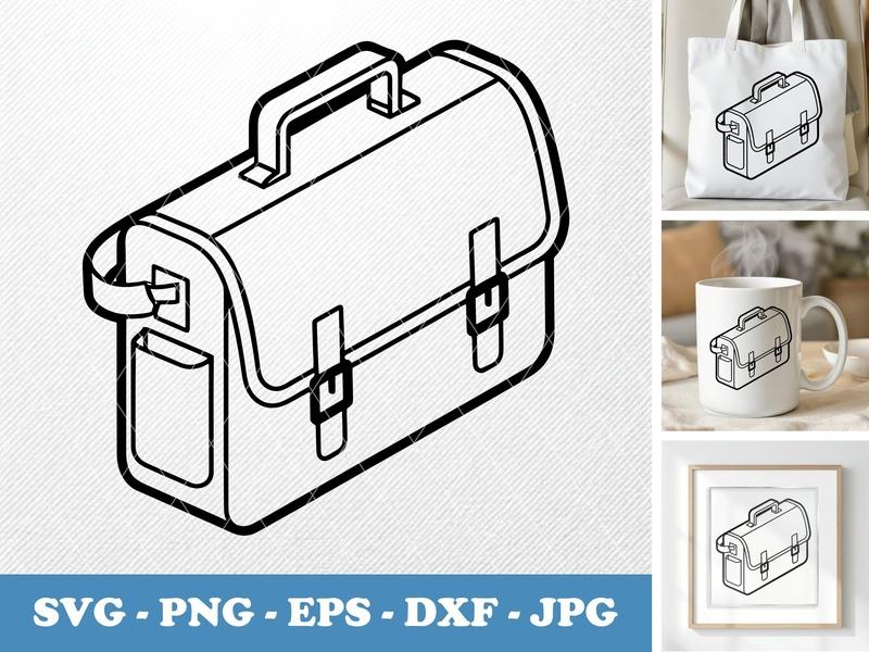 Messenger Bag isometric angle SVG | Double Outline Vector | Briefcase Clipart for Cricut, Silhouette | PNG, EPS, DXF Cut File