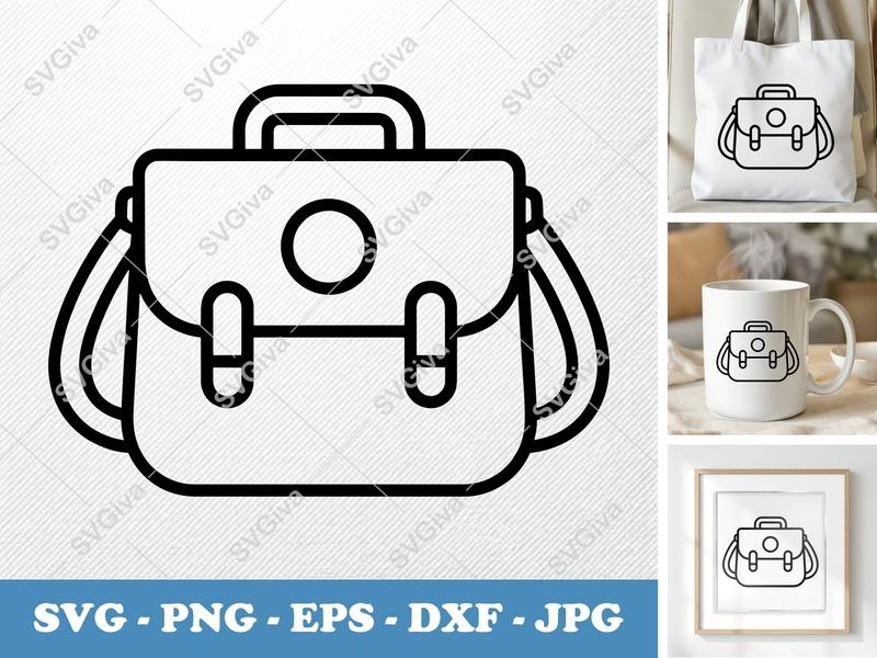 Messenger Bag SVG | Modern Briefcase Clipart, Laptop Bag Outline | PNG EPS DXF for Cricut, Silhouette