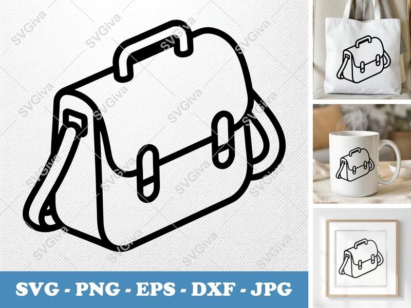 Messenger Bag SVG | Modern Briefcase Clipart | PNG, EPS, DXF for Cricut & Silhouette | Business Work Satchel Cut File