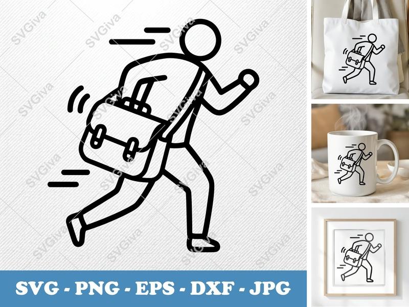 Messenger Bag SVG | Running Person Icon, Modern Line Art, Business Commuter | PNG EPS DXF for Cricut Silhouette