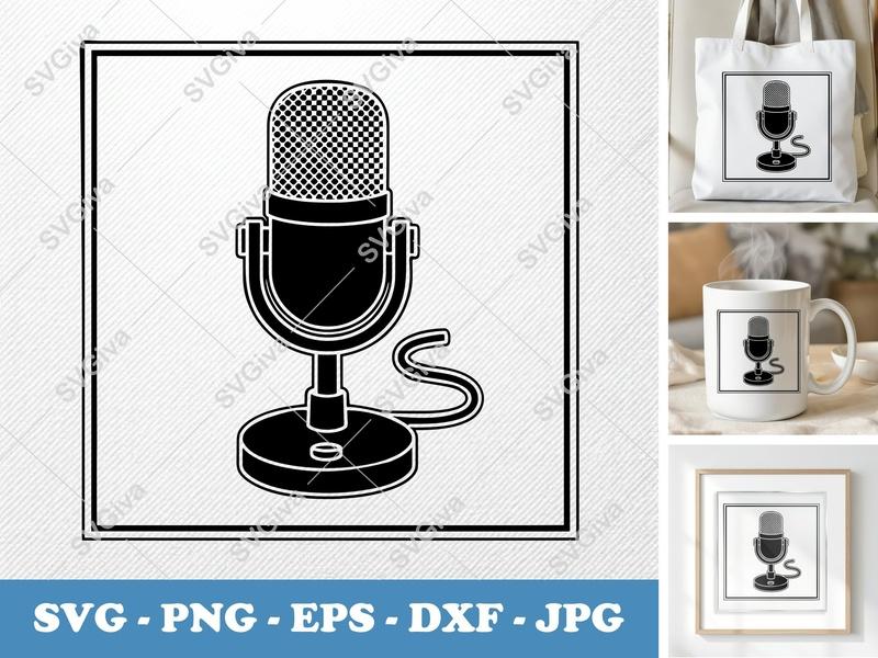 Microphone SVG | Modern Clean Design | Studio Mic Stand Wire | PNG EPS DXF | Cricut Silhouette Cut File