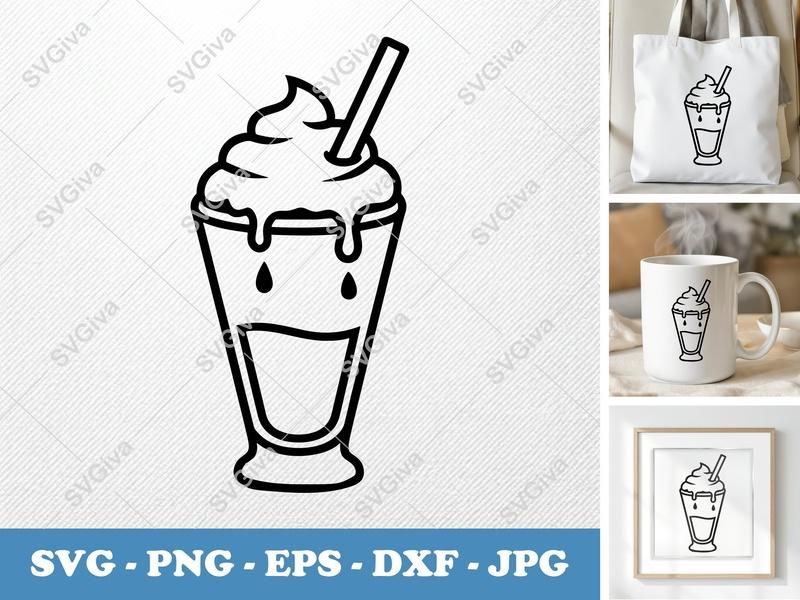 Milkshake Puffy SVG | Inflated Pillow-Soft Design | PNG DXF EPS | Cricut Silhouette Cut File
