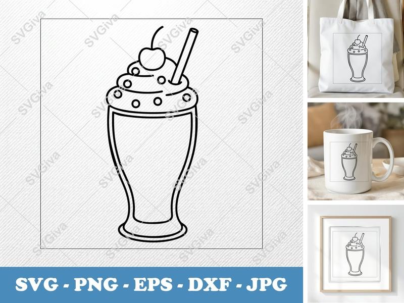 Milkshake SVG, Friendly Rounded Body Bean Shape Cut File | PNG, DXF, EPS | Cricut Silhouette Ready