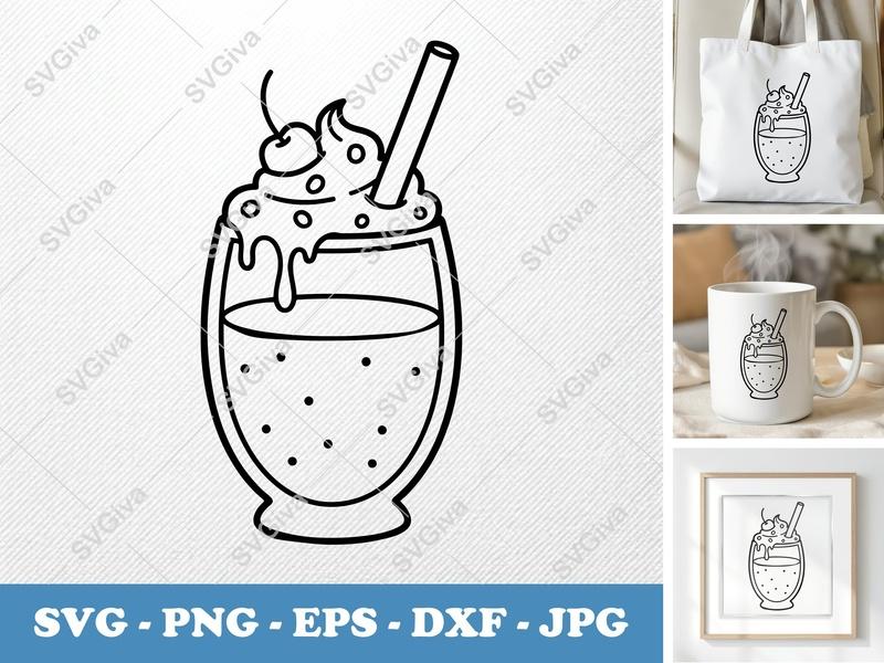 Milkshake SVG, Modern Clean Design with Toppings | PNG EPS DXF for Cricut & Silhouette, Sweet Drink Cut File