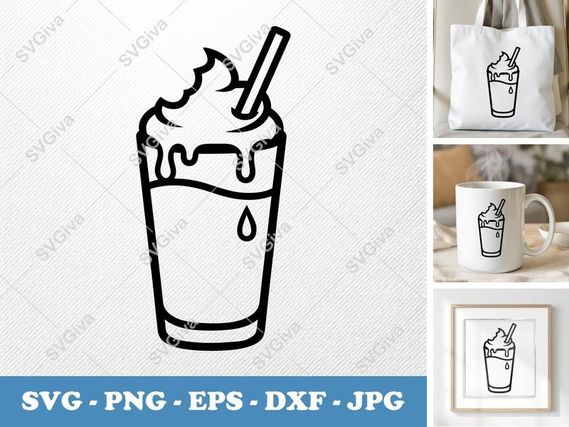 Milkshake SVG PNG DXF EPS | Drink Cut File for Cricut Silhouette | Ice Cream Sweet Treat Vector