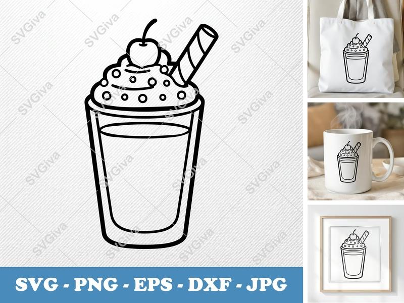 Milkshake with Garnish SVG | Puffy Soft Shapes | PNG DXF EPS | Cricut Silhouette Cut File