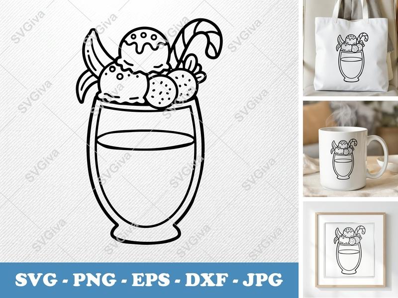 Milkshake with Garnish SVG | Rounded, Friendly Bean-Shaped Design | PNG DXF EPS for Cricut & Silhouette