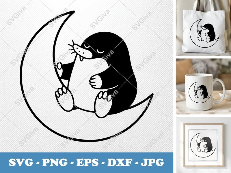 Mole on Moon SVG | Cute Animal Cut File | PNG EPS DXF for Cricut, Silhouette | Modern Kids Design