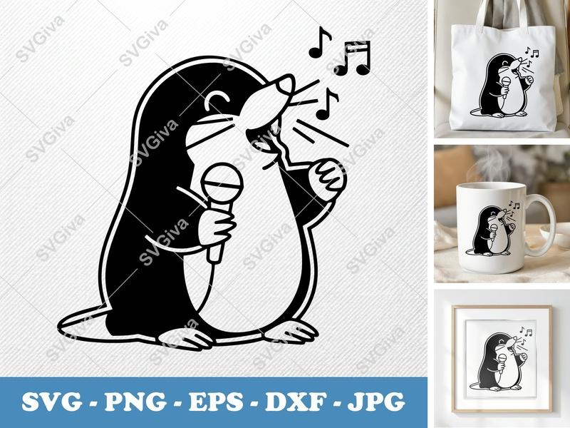 Mole Singing SVG | Double-Outline Minimalist Cut File | Thick Contour, Low Details | PNG DXF EPS for Cricut Silhouette