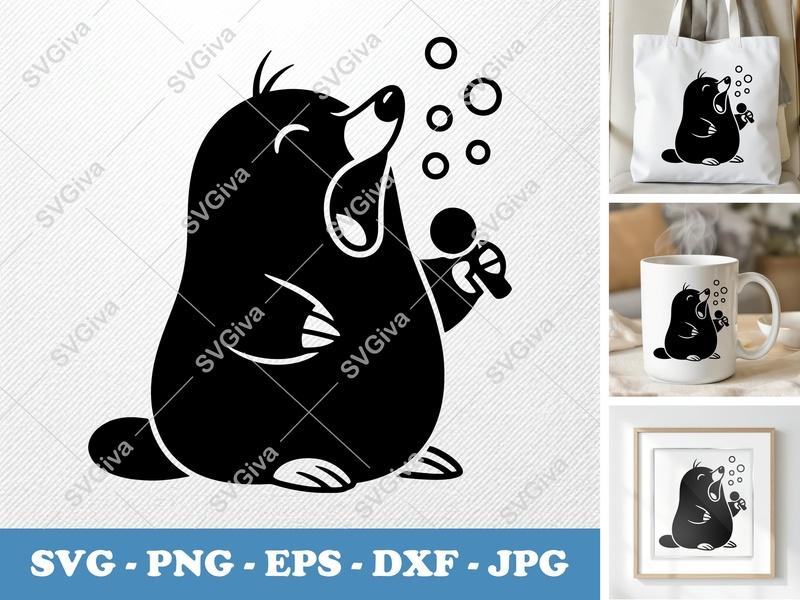 Mole Singing SVG | Karaoke Singer Cut File | PNG EPS DXF | Cricut Silhouette Design | Modern Animal Clipart