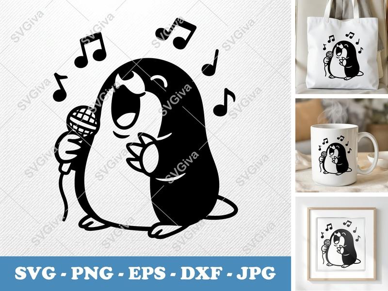 Mole Singing SVG, Puffy Pillow-Soft Shapes, PNG DXF EPS, Cricut Silhouette Cute Music Animal