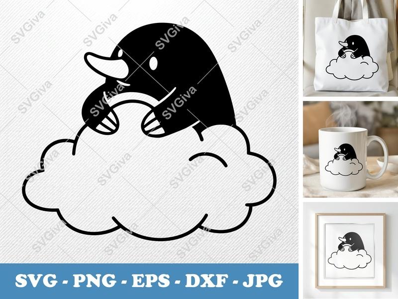 Mole Sitting on a Cloud SVG | Puffy Soft Shapes | Inflated Pillow-Soft Forms | PNG DXF EPS | Cricut Silhouette File