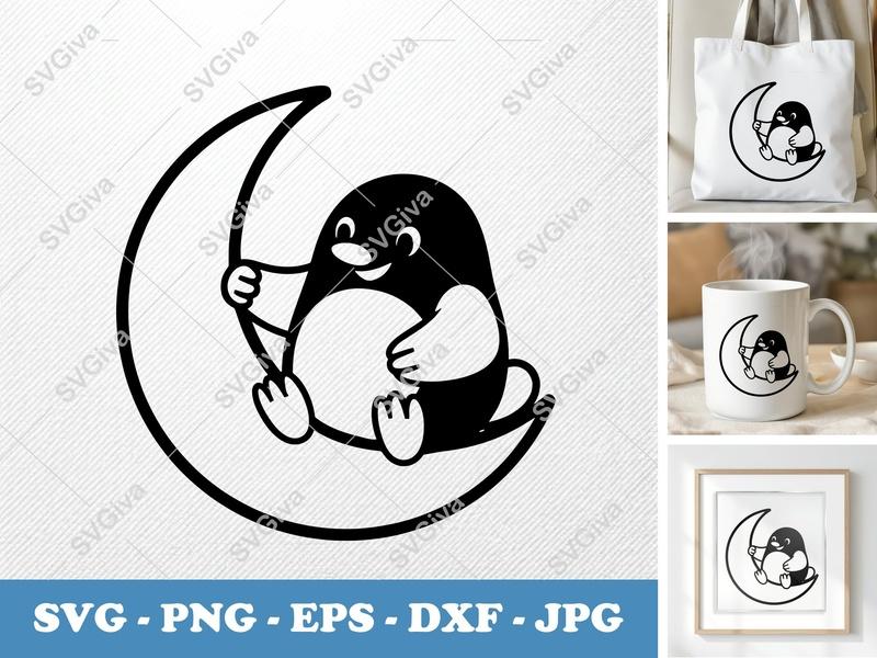 Mole Sitting on a Moon SVG PNG DXF EPS | Cricut Silhouette Cut File