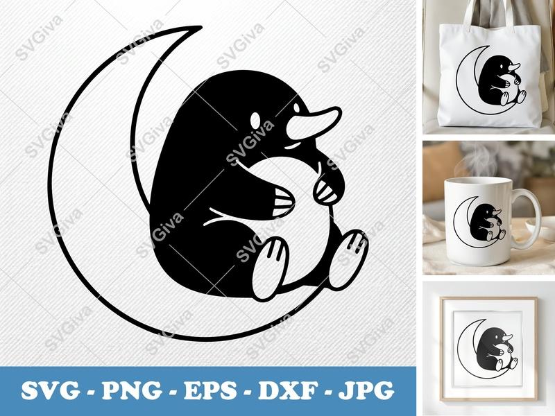 Mole Sitting on Moon SVG | Puffy Shapes Cut File | Inflated Pillow Soft Design | PNG DXF EPS | Cricut Silhouette