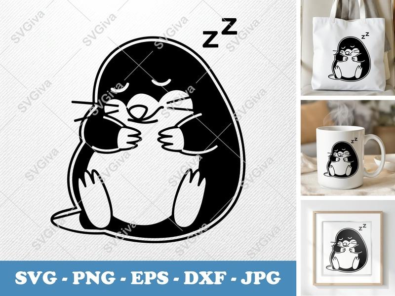 Mole Sleeping SVG | Double-Outline Minimalist Cut File | PNG DXF EPS | Cricut Silhouette Design