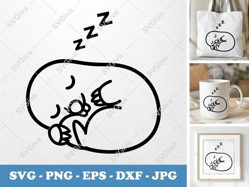 Mole Sleeping SVG | Zzz Nap Cut File | Black Outline Cartoon Animal PNG EPS DXF for Cricut & Silhouette