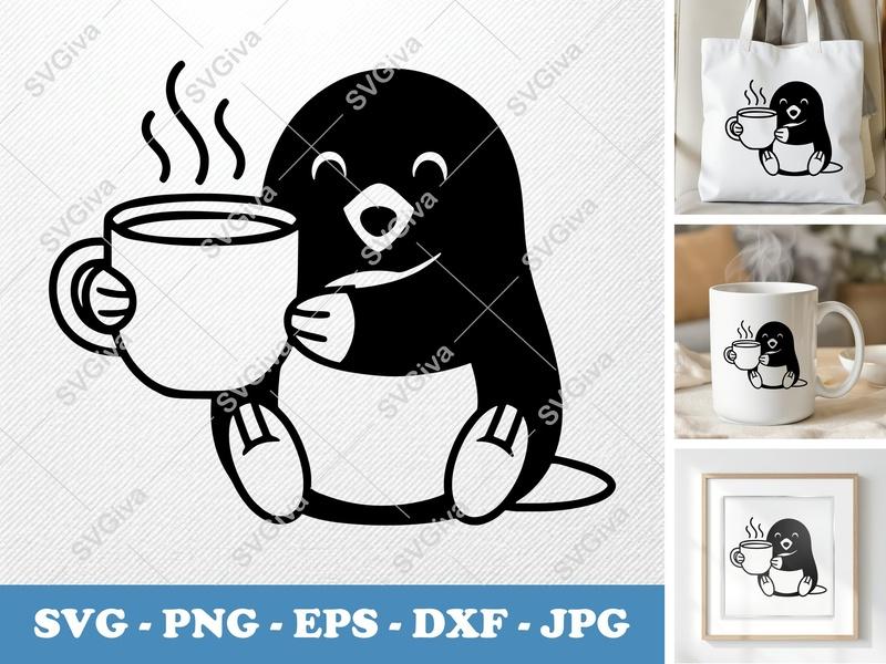 Mole SVG | Coffee Mug Drinker | Cartoon Animal Cut File | PNG EPS DXF for Cricut & Silhouette | Modern Design