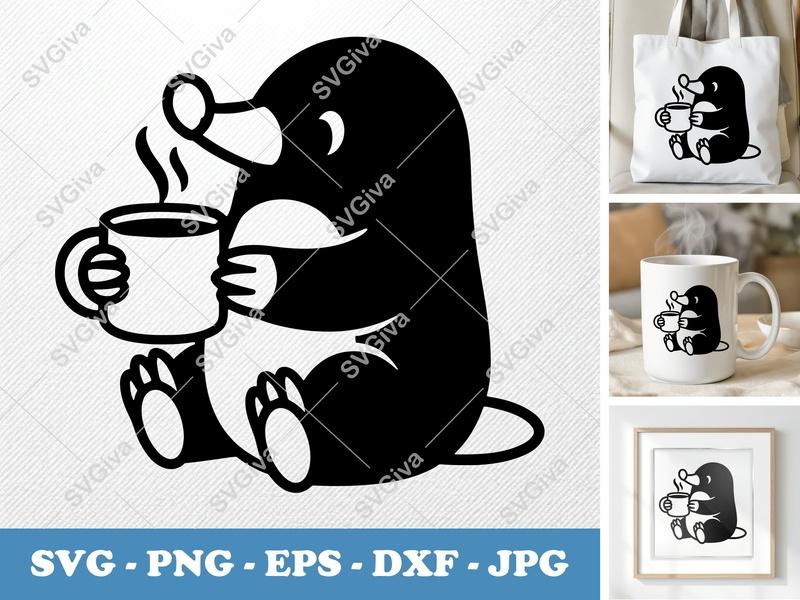 Mole SVG | Coffee Mug Drinker Cut File | PNG EPS DXF | Cricut Silhouette | Cute Animal Clipart | Modern Design