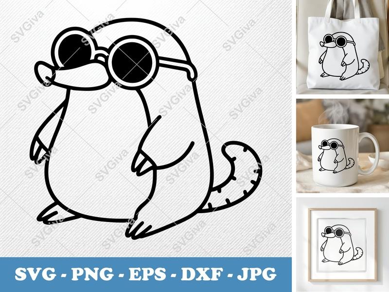 Mole SVG, Cool Mole with Sunglasses, Cute Animal Vector, Cricut Silhouette Cut File, PNG EPS DXF included