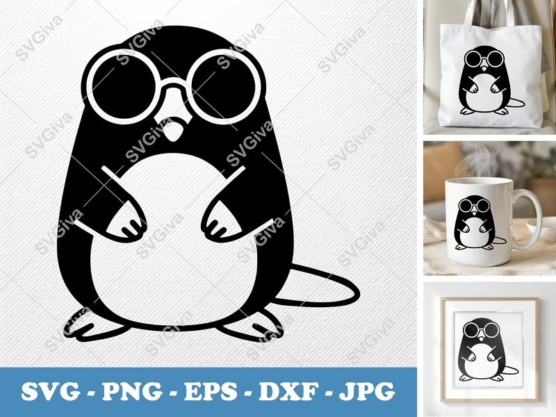Mole SVG Cut File | Cool Mole with Round Glasses | Modern Animal Clipart | PNG EPS DXF for Cricut Silhouette