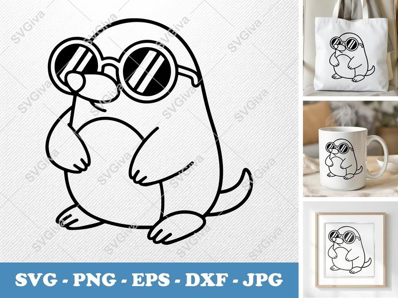 Mole SVG Cut File | Cool Mole with Sunglasses | PNG EPS DXF for Cricut & Silhouette | Animal Vector Clipart