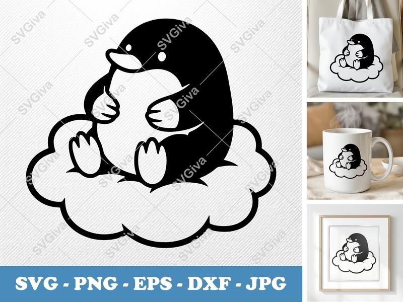 Mole SVG Cut File, Cute Animal Design, Cloud Sitting | PNG EPS DXF for Cricut & Silhouette