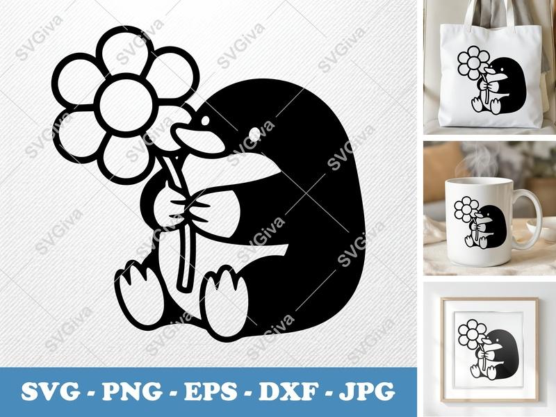 Mole SVG Cut File | Cute Animal with Flower | Modern Design | PNG EPS DXF for Cricut & Silhouette