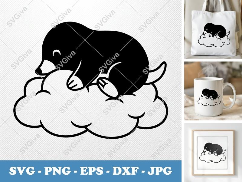 Mole SVG Cut File | Cute Minimalist Animal on Cloud | PNG EPS DXF for Cricut Silhouette
