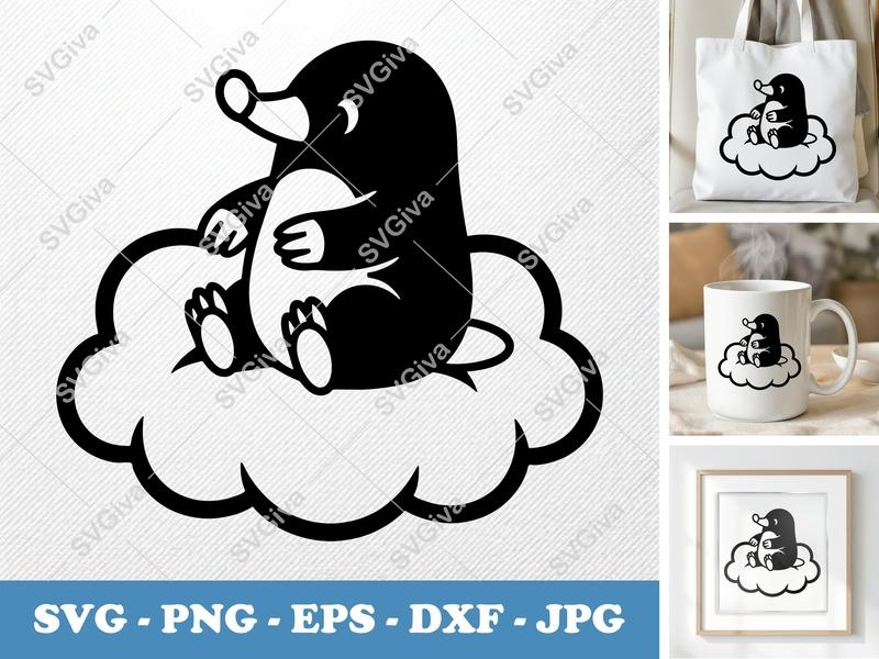 Mole SVG | Cute Cartoon Animal Cut File, Cloud Design | PNG EPS DXF for Cricut & Silhouette, Kids Craft, Digital Download