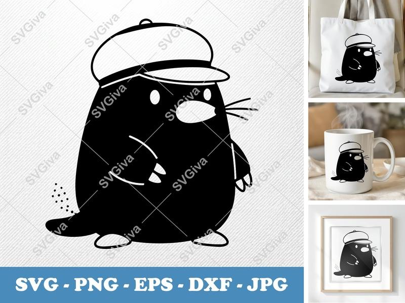 Mole SVG, Cute Cartoon Mole with Hat, Modern Animal Cut File | PNG EPS DXF | Cricut Silhouette File