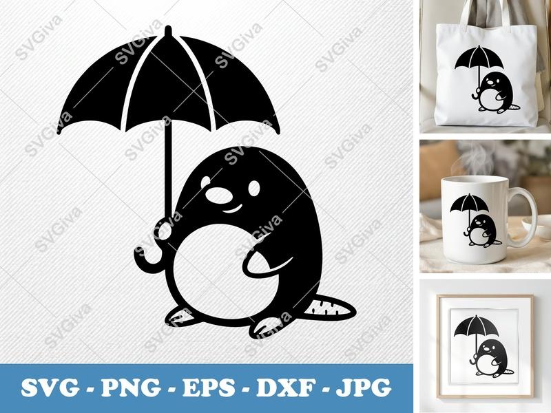 Mole SVG | Cute Cartoon Mole with Umbrella | Animal Clipart | SVG PNG EPS DXF for Cricut & Silhouette