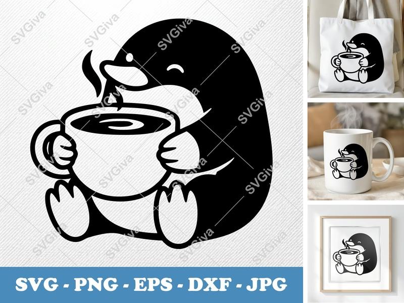 Mole SVG | Cute Coffee Drinker | Modern Cartoon Cut File | PNG EPS DXF for Cricut & Silhouette