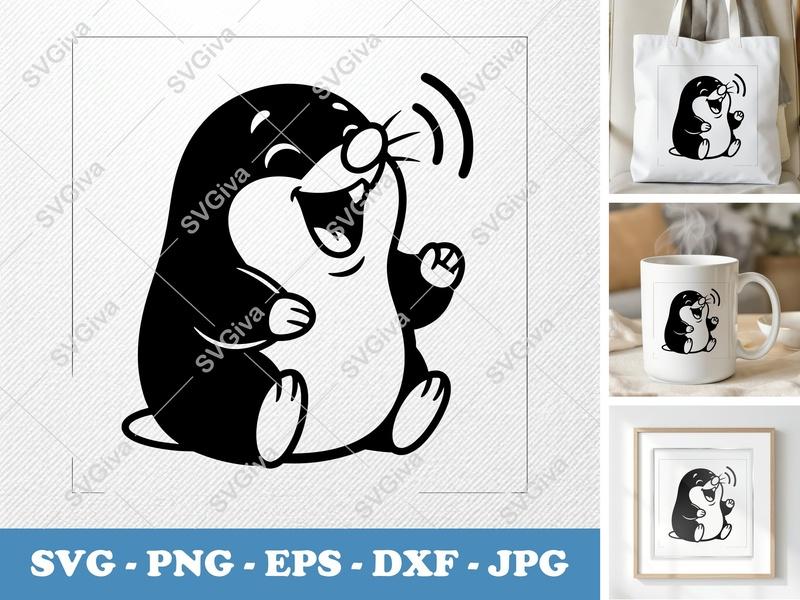 Mole SVG, Happy Laughing Cartoon Animal Clipart, Digital Cut File for Cricut, Silhouette | PNG EPS DXF Vector