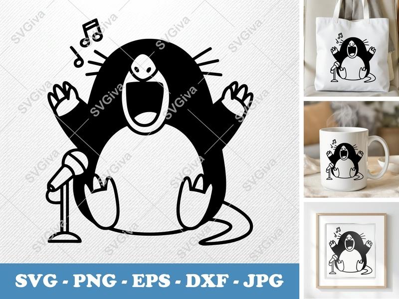 Mole SVG Singing | Cute Cartoon Animal Cut File | Music Notes PNG EPS DXF for Cricut & Silhouette | Funny Vector Clipart