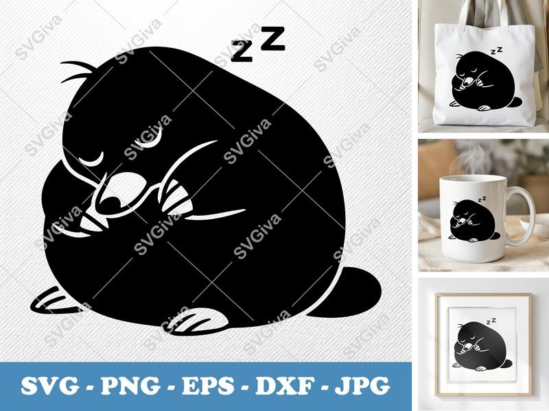 Mole SVG Sleeping Cut File | Cute Animal Clipart | Zzz Cartoon Design | PNG EPS DXF for Cricut Silhouette