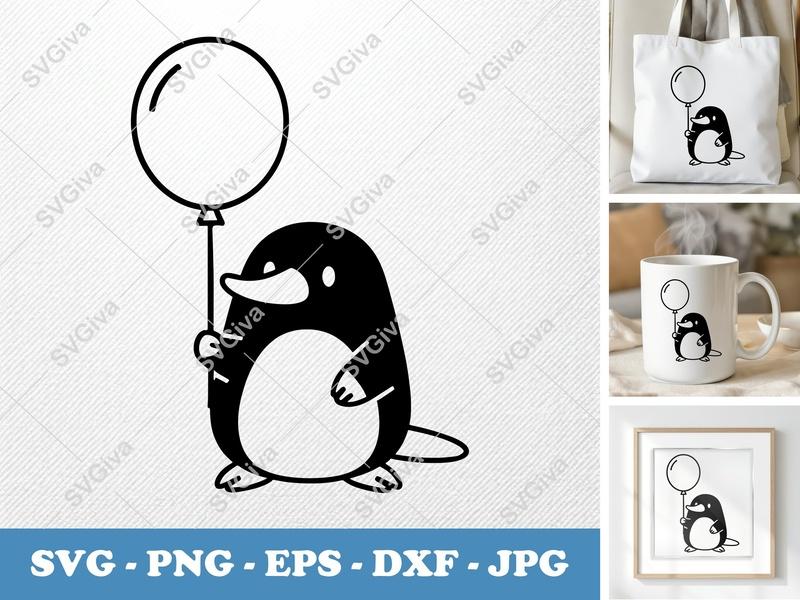 Mole SVG with Balloon | Cartoon Animal Cut File | PNG EPS DXF for Cricut, Silhouette | Cute Modern Design